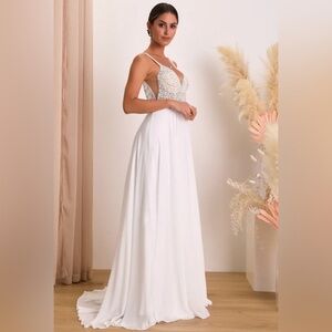 NWT lulu’s White Beaded Evening Gown XS